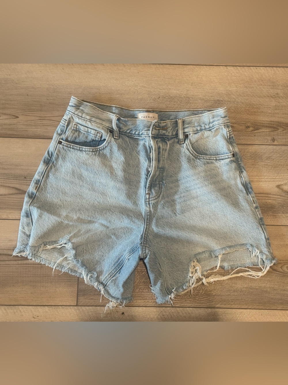 PacSun Light Blue Distressed High-Rise Denim Shorts